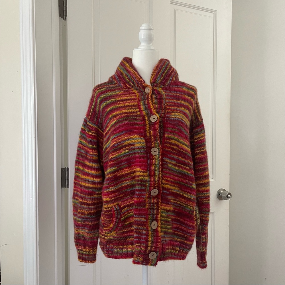 Pachamama Hand Knit Wool Button Up Striped Sweater